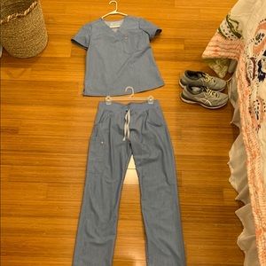 Figs heather denim scrub set.